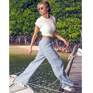 ✨NEW ATHLETA✨BLUE PULL ON LINEN WIDE LEG PANT